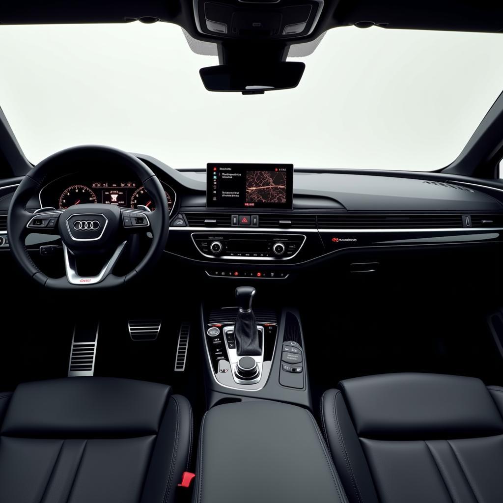 Modernes Interieur des Audi A4 mit Fokus auf dem virtuellen Cockpit und dem MMI Navigationssystem.