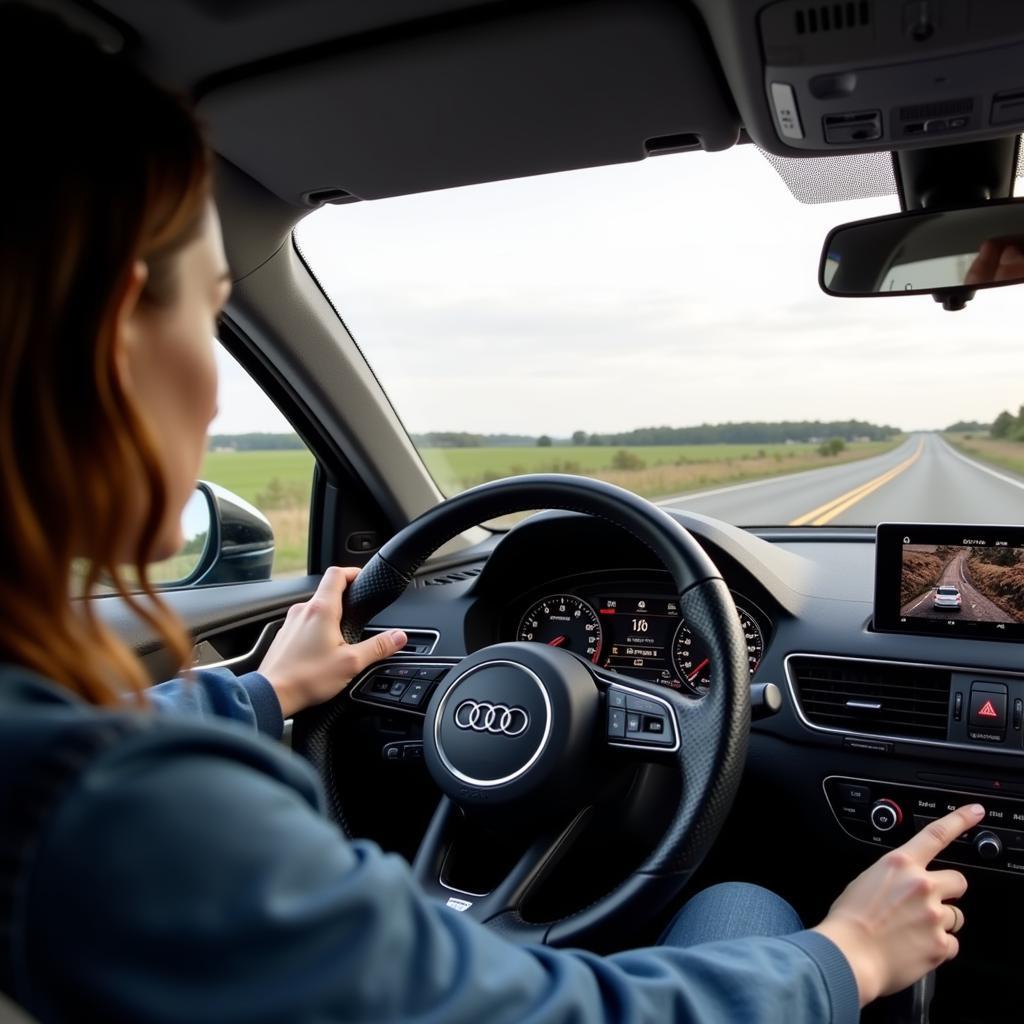 Audi Q3 Testfahrt - Ein Fahrer testet den Audi Q3 auf der Straße.