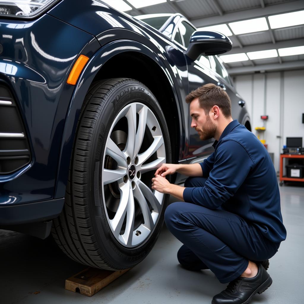 Montage von Audi Q7 Felgen in einer Werkstatt