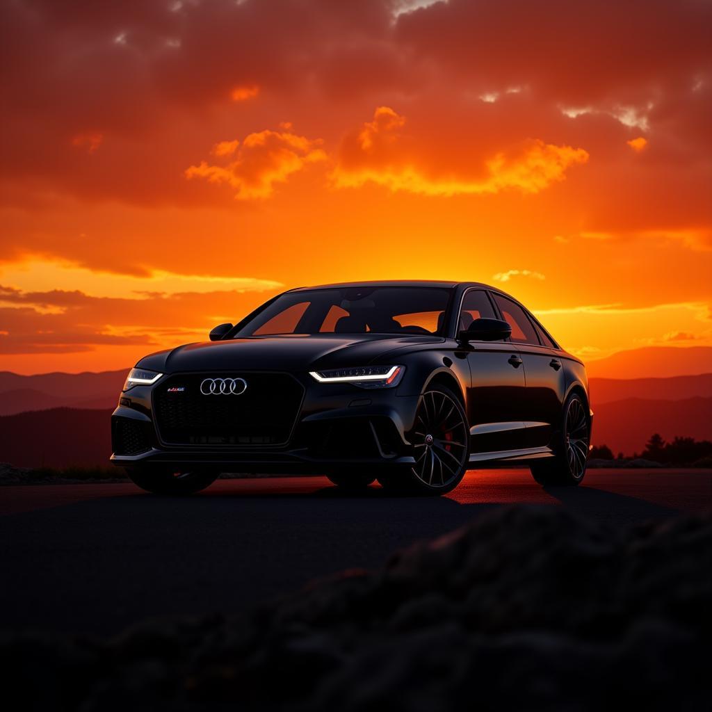 Audi RS6 im Sonnenuntergang: Ein stimmungsvolles Bild des RS6 vor dem Hintergrund eines farbenprächtigen Sonnenuntergangs.