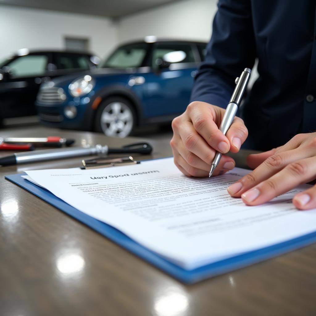 Unterschreiben eines Vertrags zur Auto-Garantieverlängerung