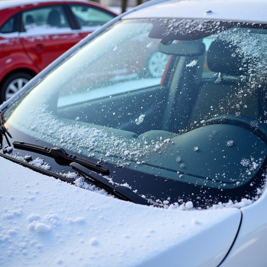 Auto mit Frontscheibenheizung im Schnee