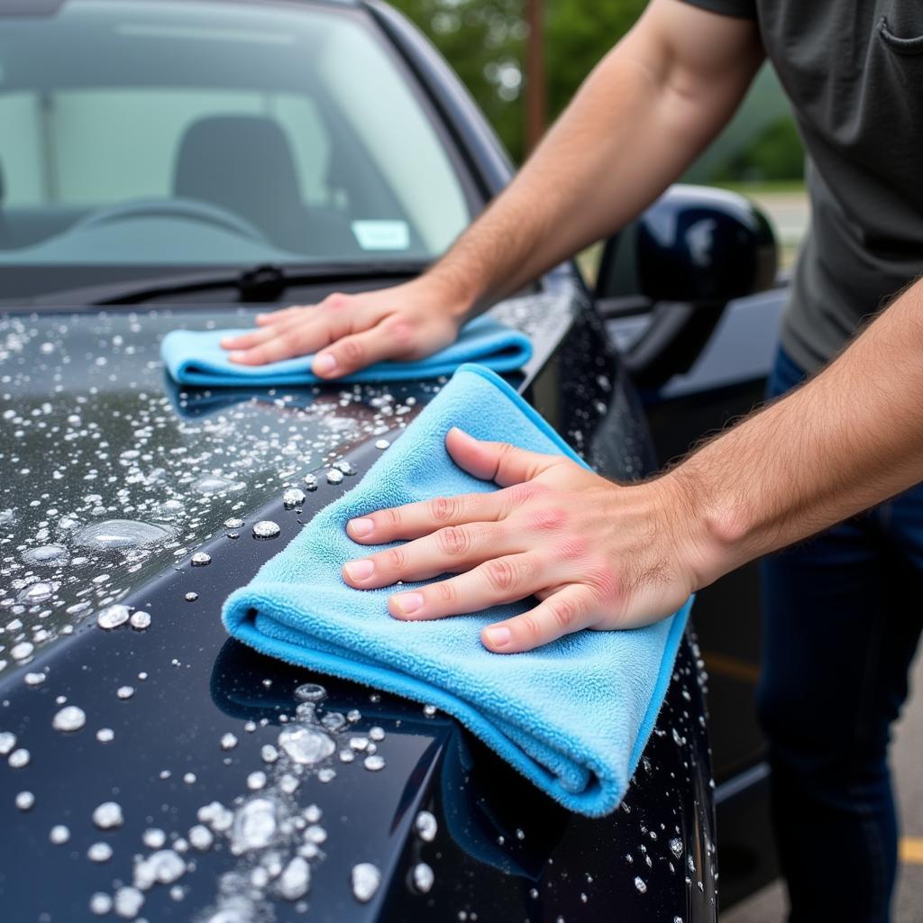 Trocknen des Autos nach der Waschanlage