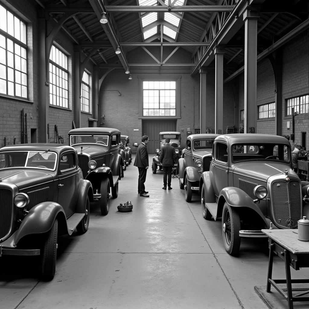 Autogeschichte in Reutlingen: Historische Aufnahme einer Autowerkstatt.