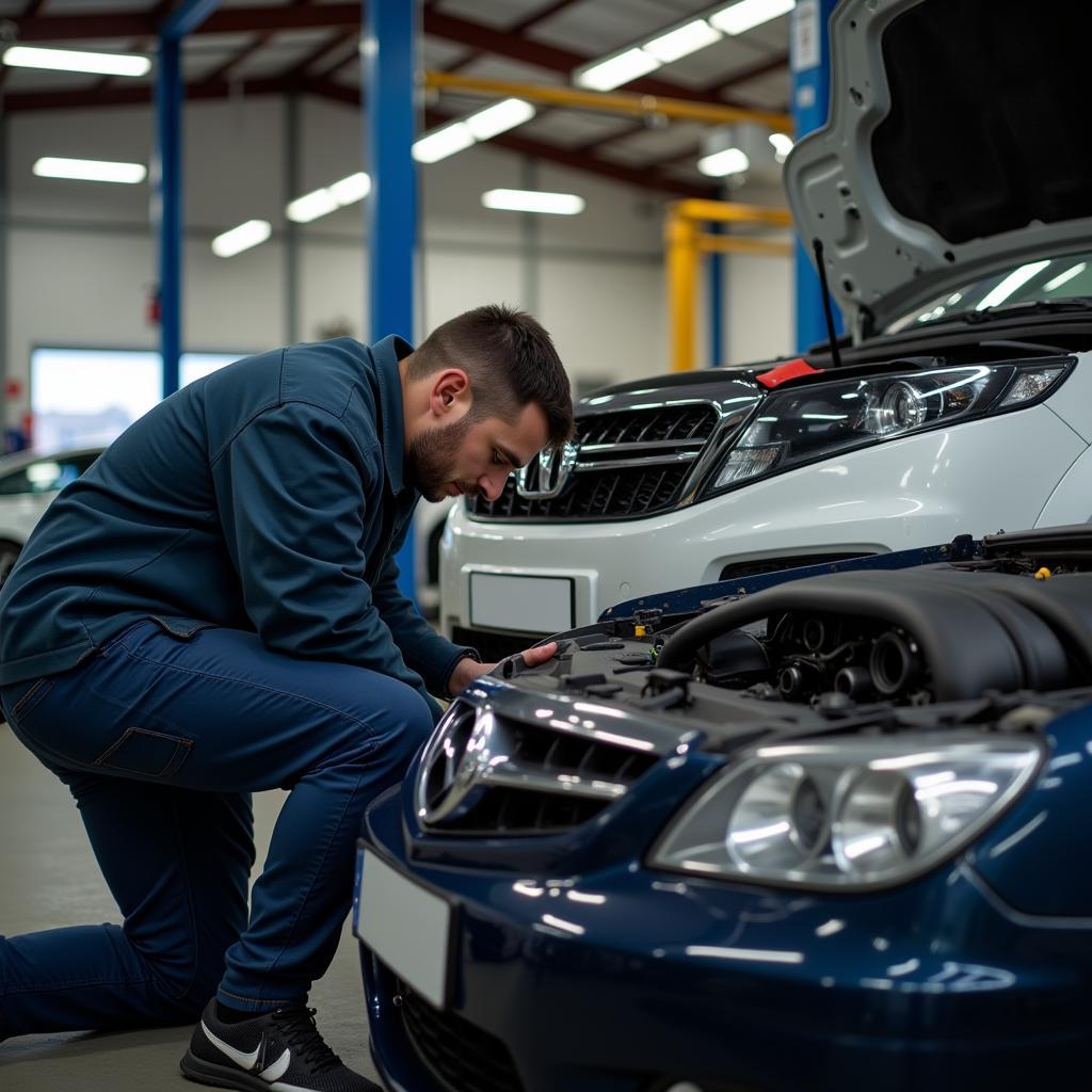 Kompetenter Mechaniker bei der Arbeit im Autohaus Weippert Holzgerlingen