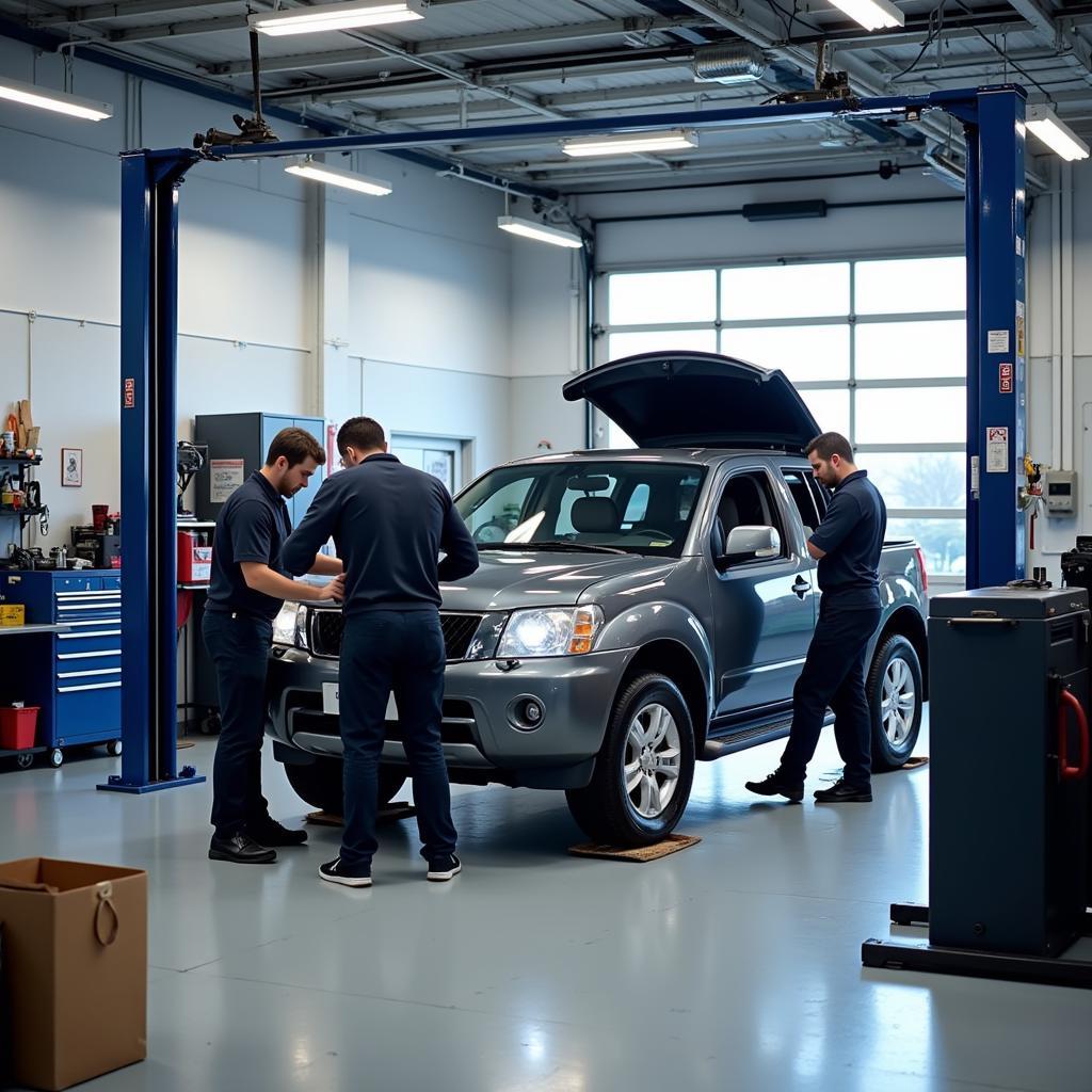 Professionelle Autoreparatur in einer modernen Werkstatt an der Huttenstraße in Halle.