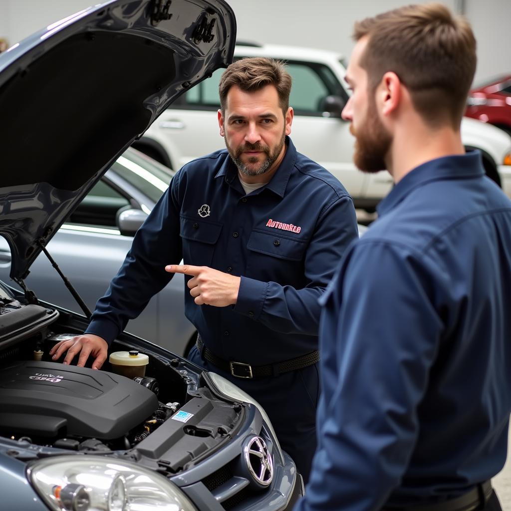 Autounkle erklärt ein Problem am Auto