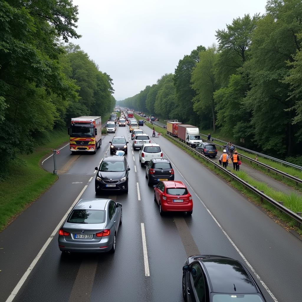 Stau auf der B6 Richtung Hildesheim aufgrund einer Sperrung