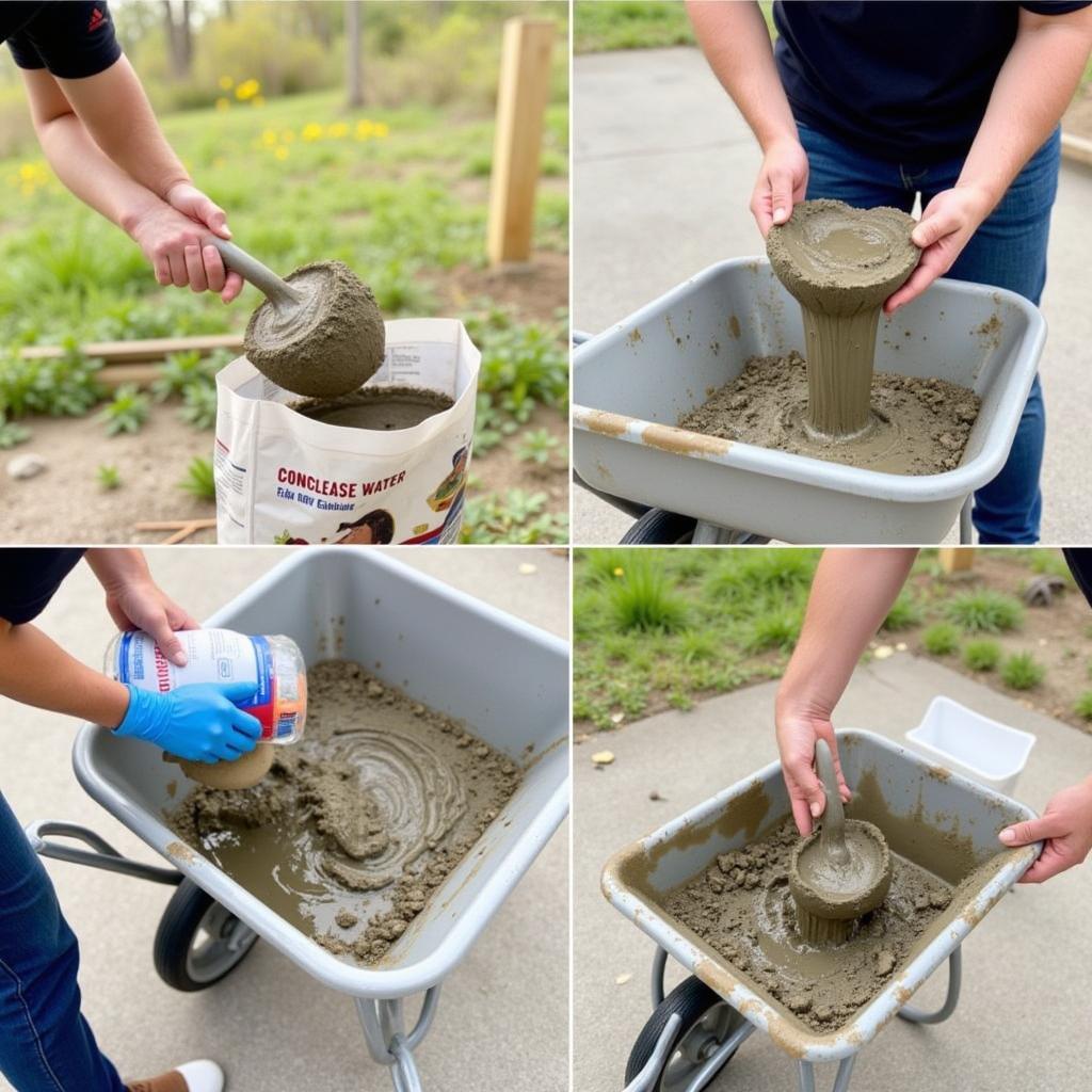 Betonmischung mit Schaufel und Wasser