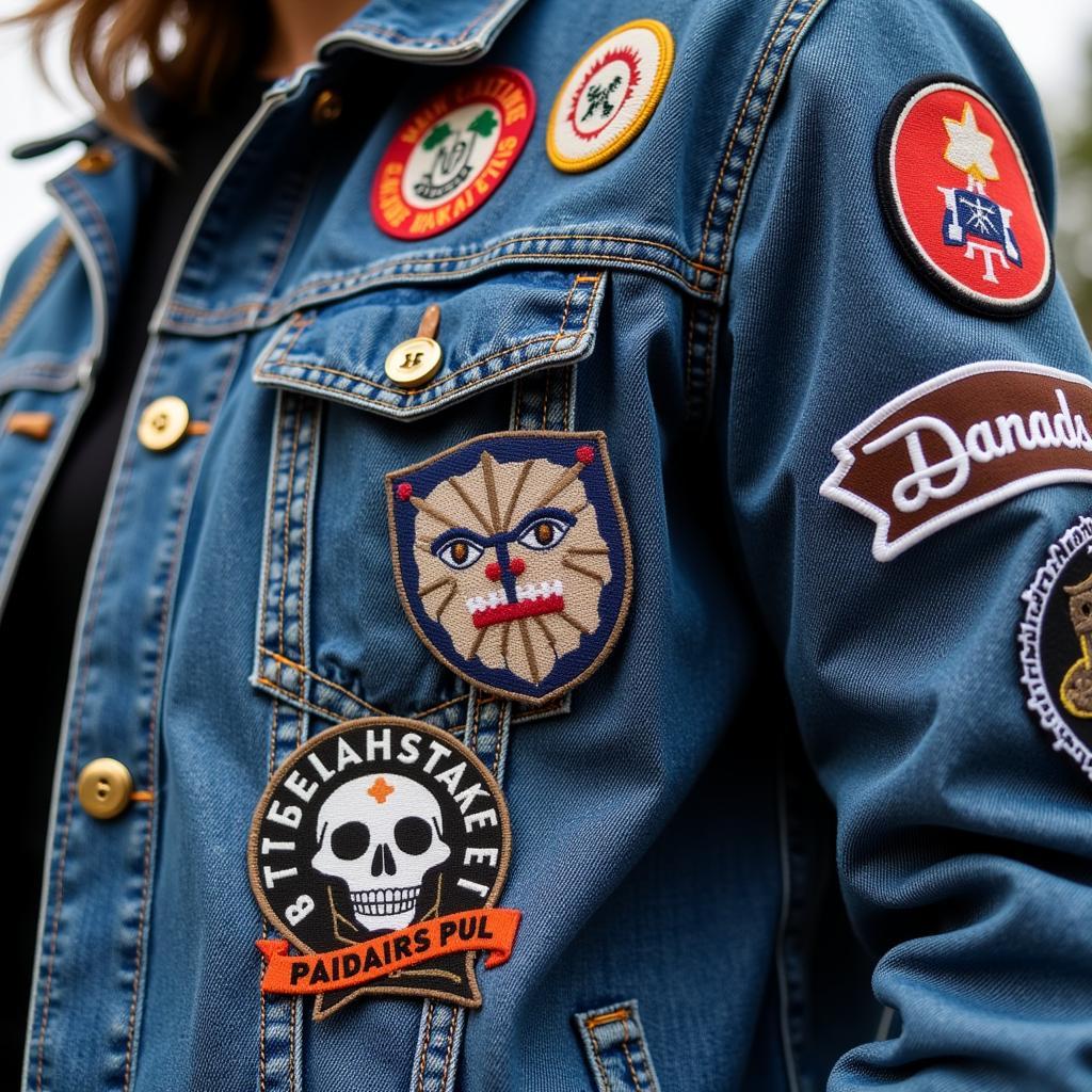 Biker Patches auf einer Jeansjacke