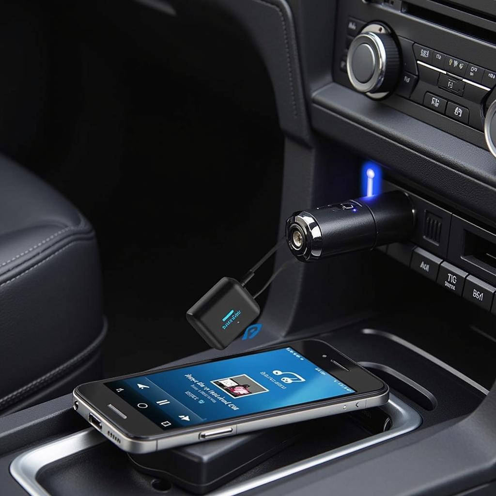 Bluetooth AUX Adapter im Auto angeschlossen