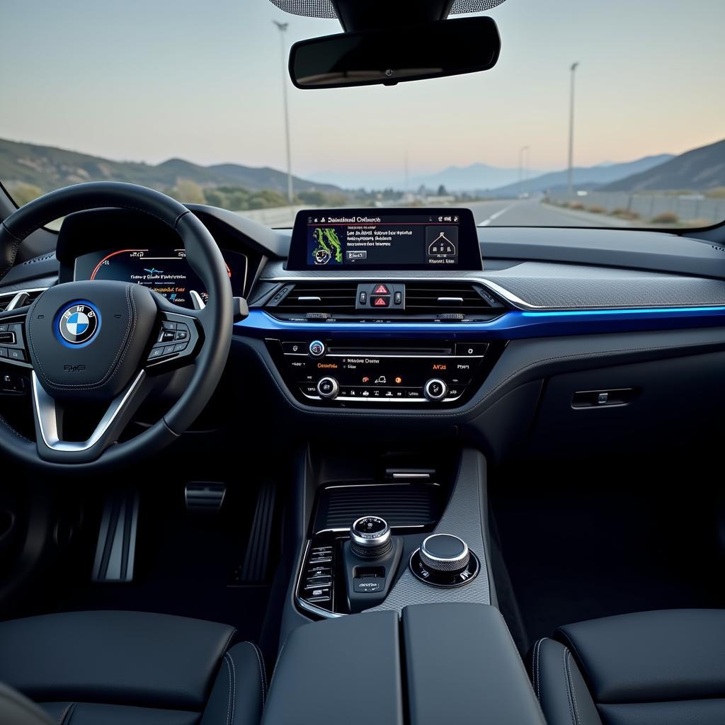 Innenraum des BMW i4 eDrive 35 mit Fokus auf das Infotainment-System.