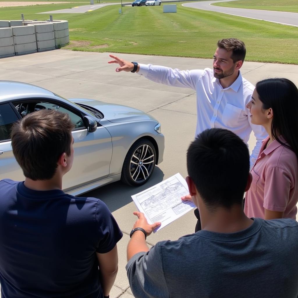 Teilnehmer der BMW M Driving Experience erhalten Anweisungen von einem Instruktor.