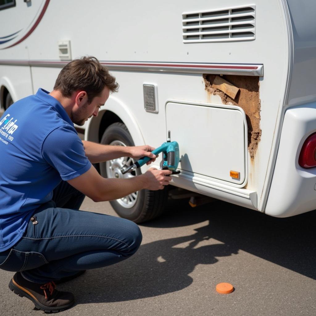 Reparatur eines Wasserschadens an einem Bruno Wohnwagen