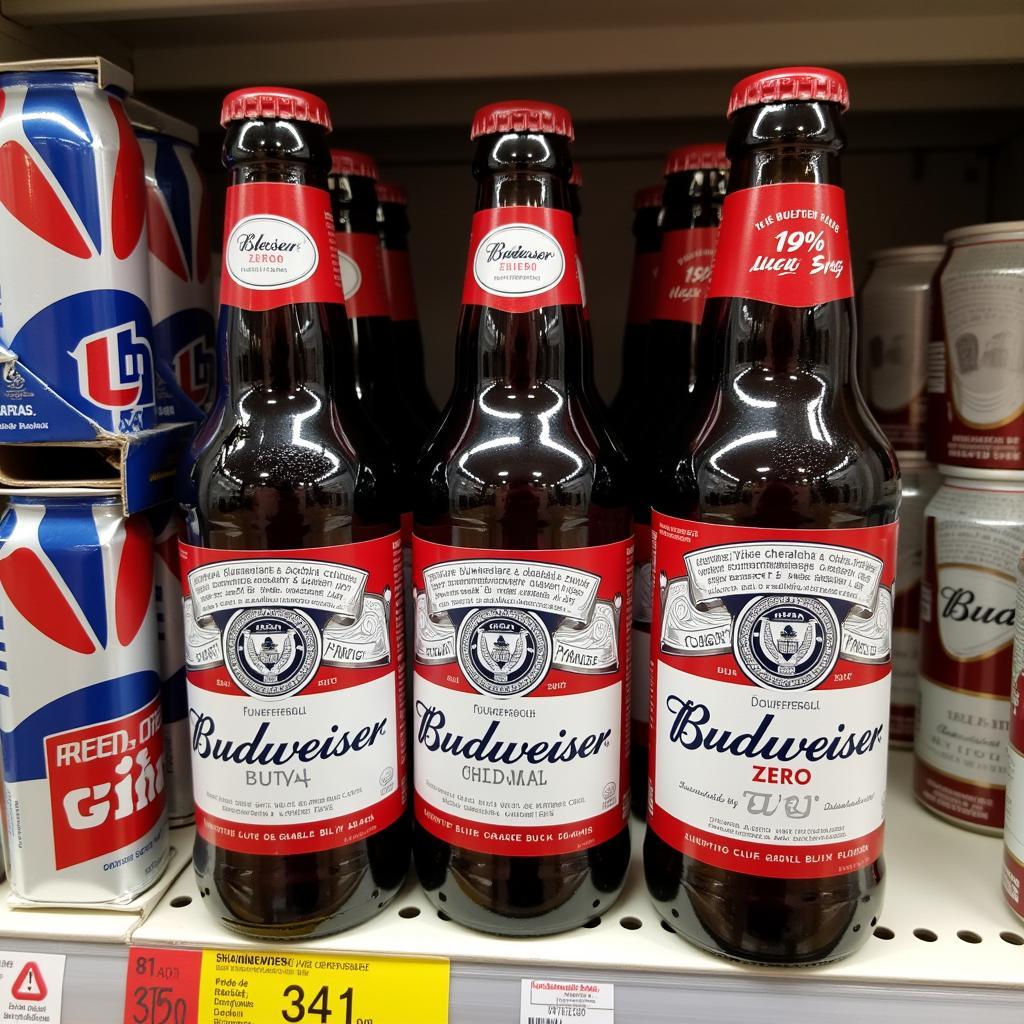 Verschiedene Budweiser Sorten im Edeka Regal