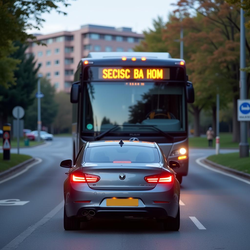 Anhalten hinter einem Bus mit Warnblinklicht außerhalb geschlossener Ortschaften