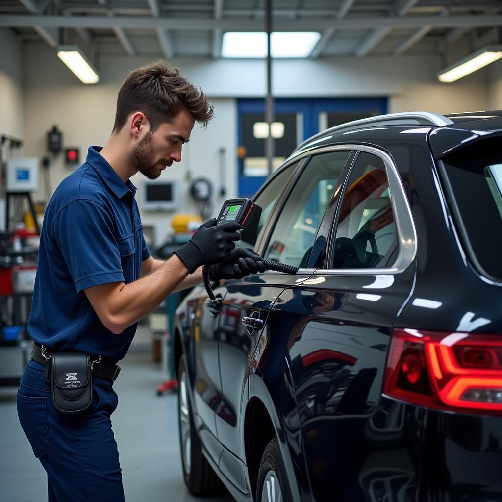 Moderne Diagnosegeräte in einer Kfz-Werkstatt der Candyman GmbH.