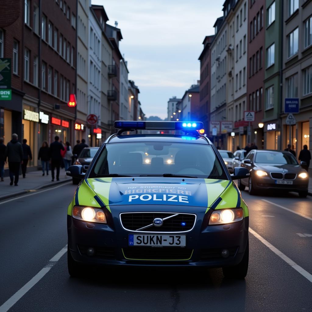 Streifenwagen der Polizei auf Patrouille in Chemnitz