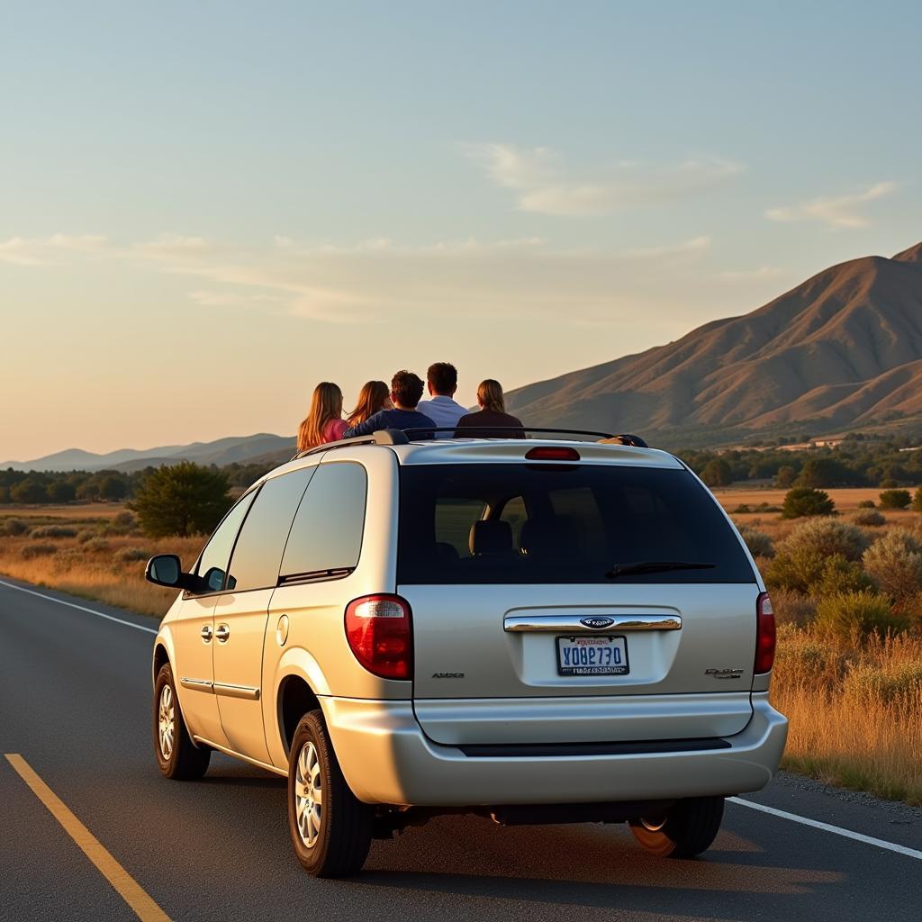 Eine Familie fährt mit ihrem gebrauchten Chrysler Voyager in den Urlaub.