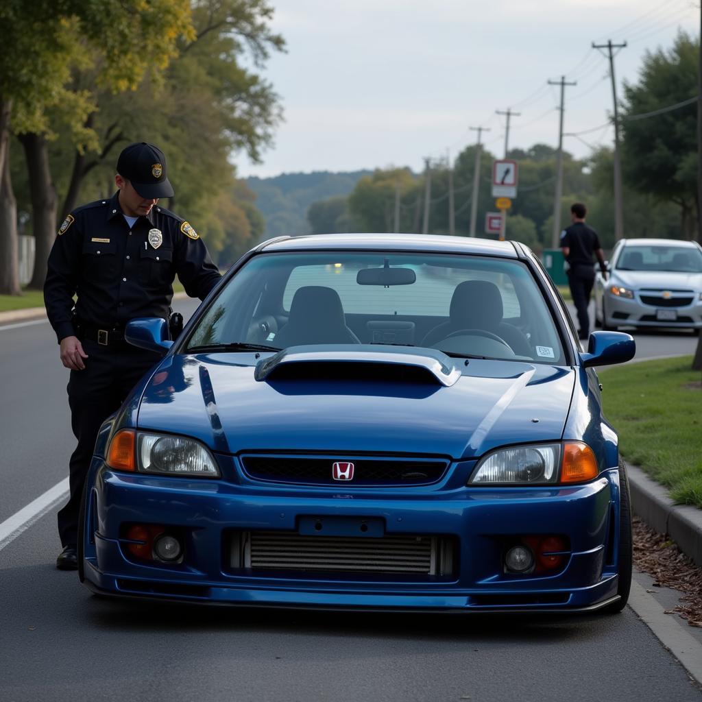 Polizei Kontrolle eines getunten Honda Civic