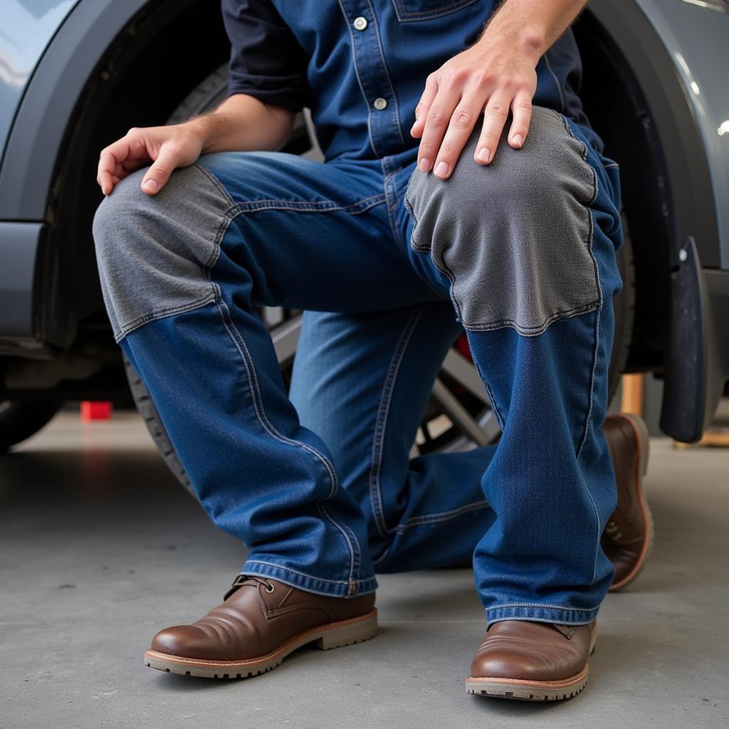 Denim Werkstatthose mit Knietaschen für zusätzlichen Schutz