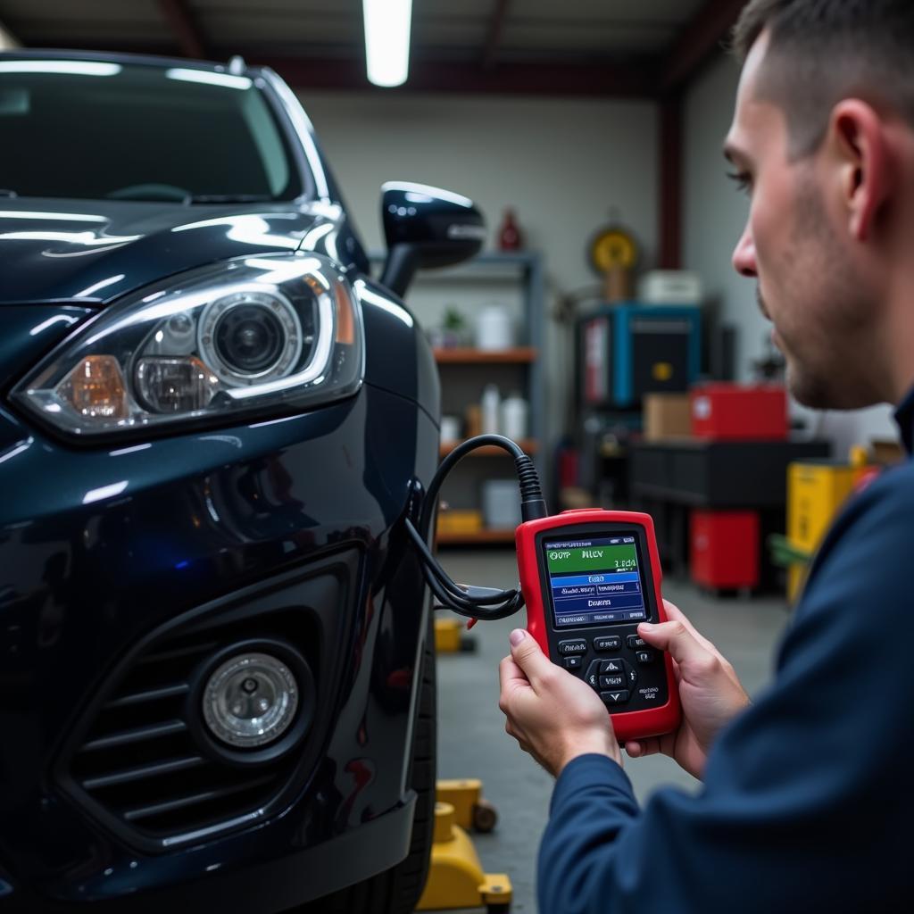 Diagnosegerät im Einsatz bei der Fehlersuche im Auto