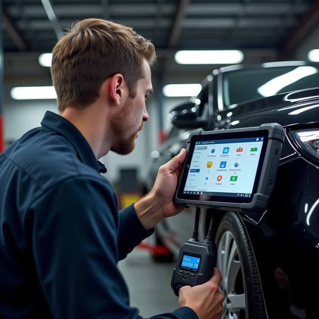 Moderne Diagnosegeräte in einer Autowerkstatt in Nellingen