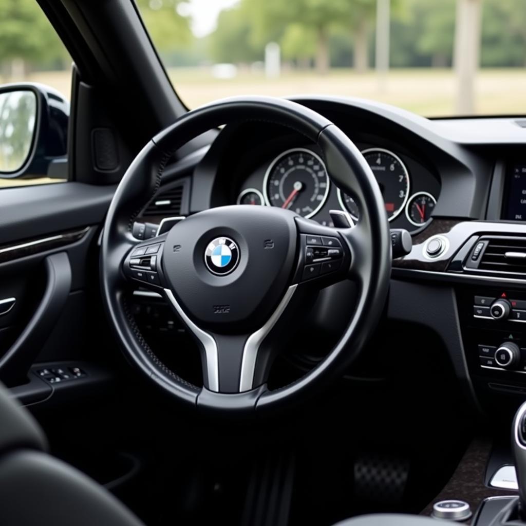 BMW E90 Innenraum: Blick auf das Cockpit mit Lenkrad, Armaturentafel und iDrive-System