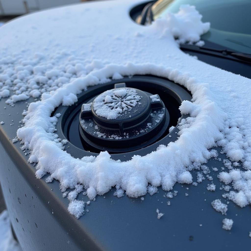 Eingefrorener Tankdeckel im Winter