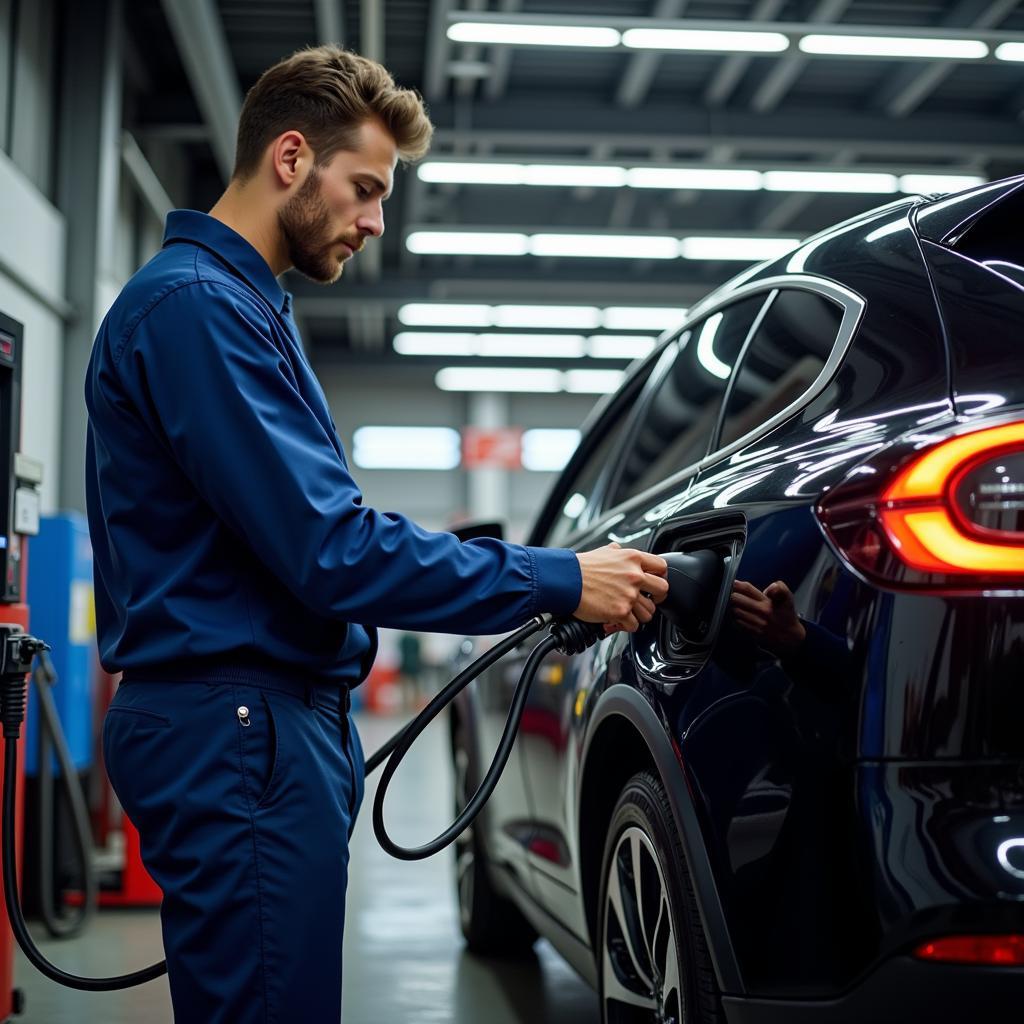 Elektroauto Ladegerät in einer Werkstatt