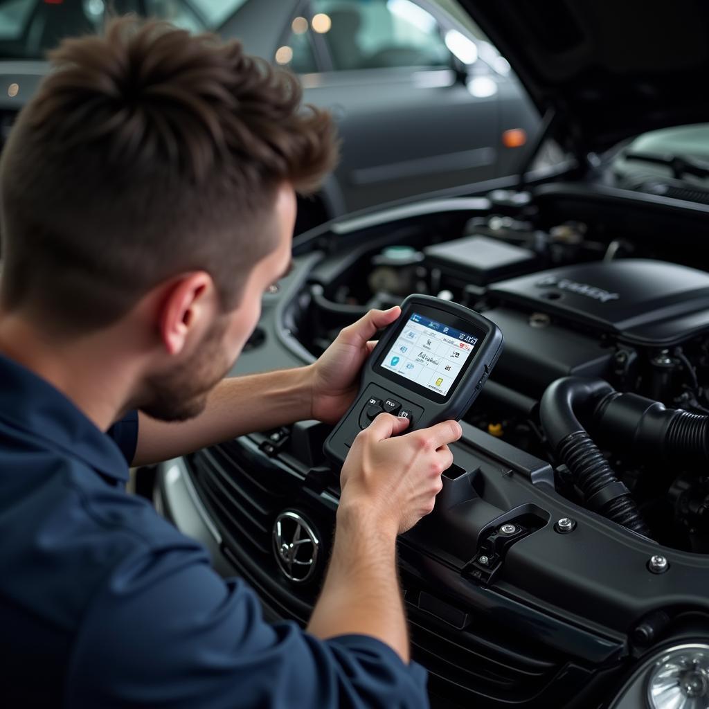 Modernste Diagnosegeräte im Einsatz im Autohaus an der Huttenstraße, Halle.