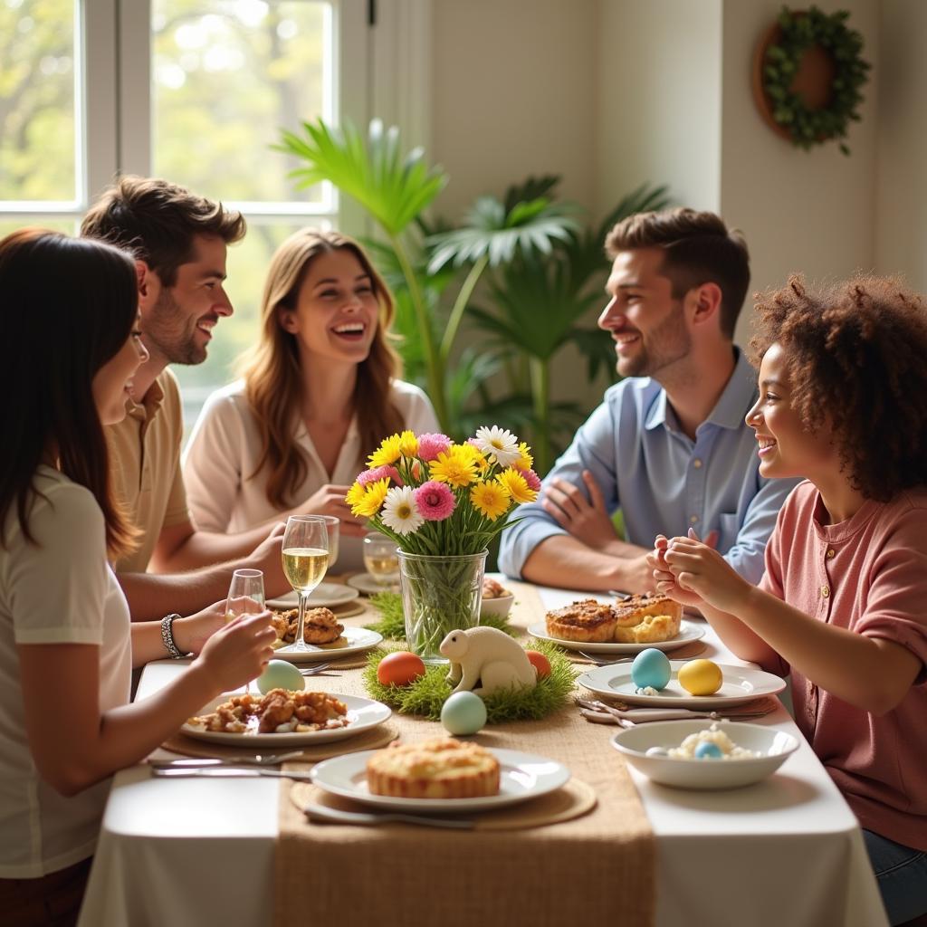 Familie feiert Ostern mit Festmahl