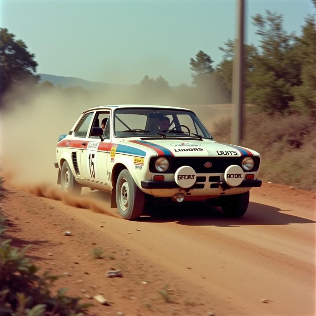 Ein Fiat 128 Rallye Oldtimer in Aktion.