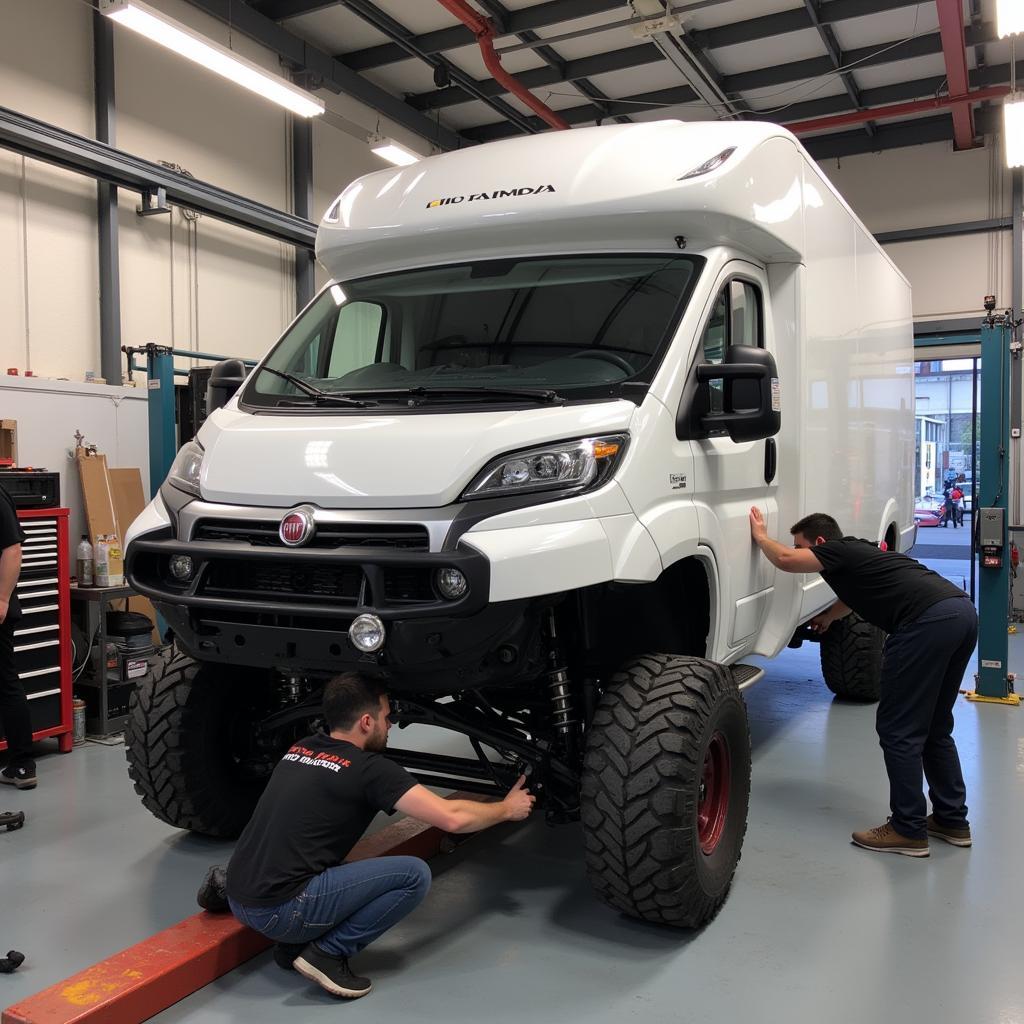 Fiat Ducato Auflastung in der Werkstatt