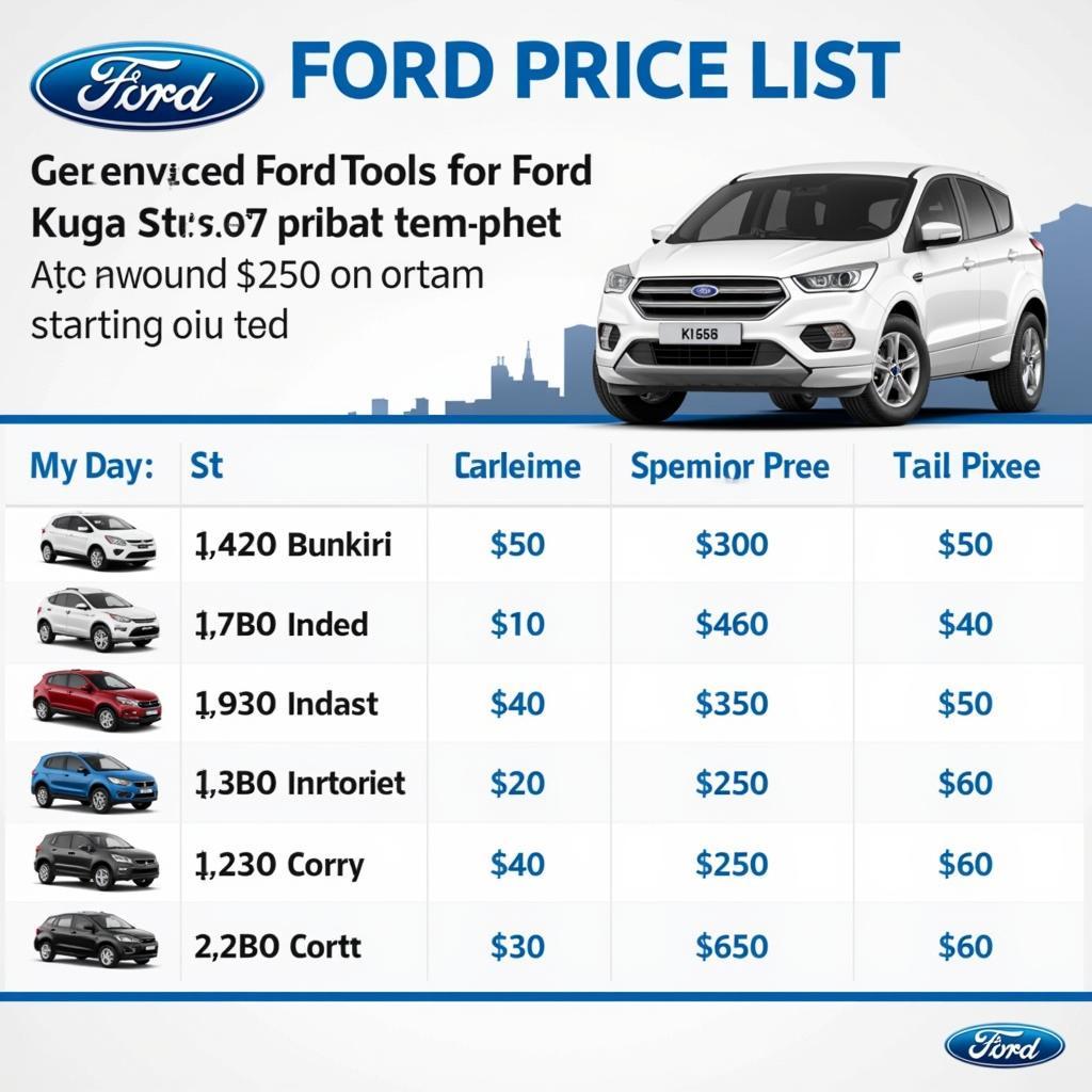 Ford Kuga Preisliste Übersicht