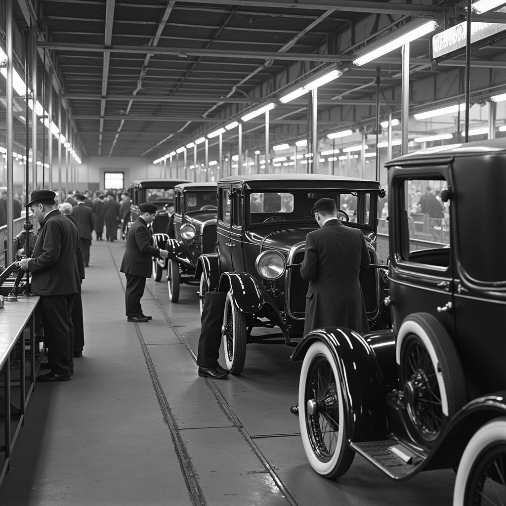 Ford T Modell Produktionslinie - Ein Blick in die historische Ford Fabrik, wo die Tin Lizzie vom Band lief.