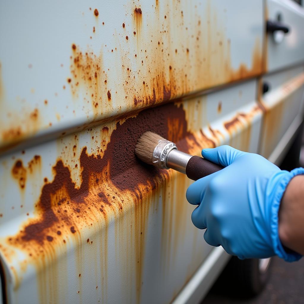 Reparatur von Rostschäden am Ford Transit 1990