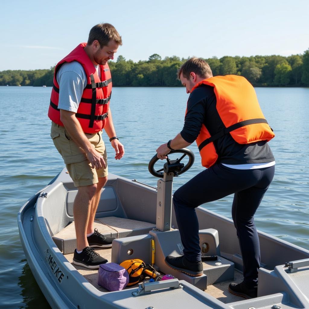 Sicherheitscheck vor der Abfahrt mit dem FRL Menke Tretboot