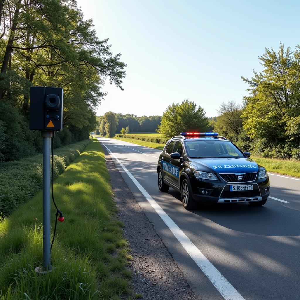 Geschwindigkeitskontrolle auf einer französischen Landstraße