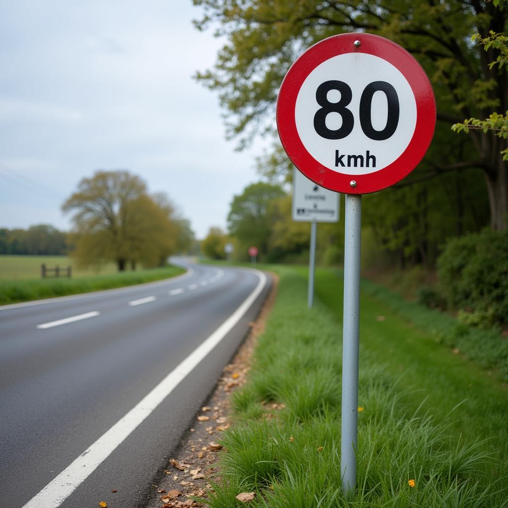 Geschwindigkeitsbegrenzungsschild auf einer französischen Landstraße