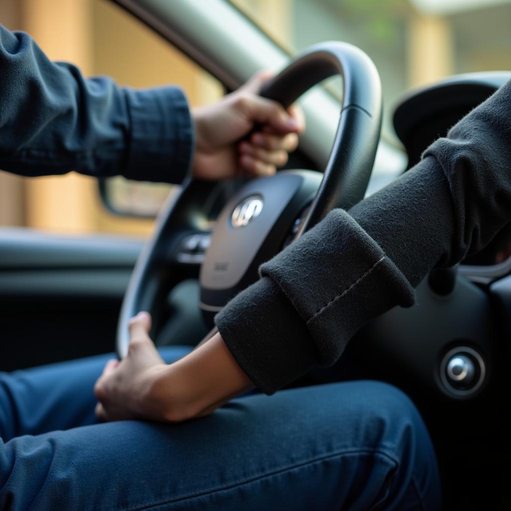 Gips am rechten Arm beim Autofahren