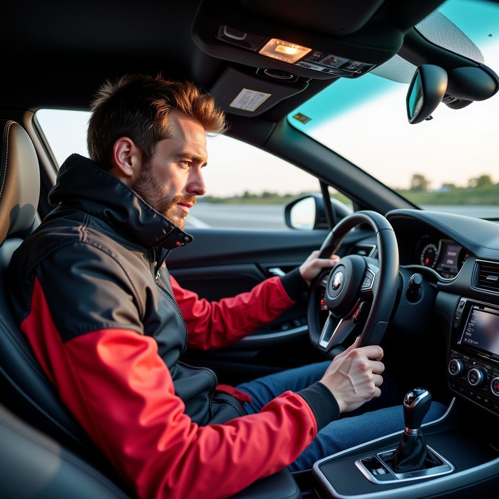 Matthias Malmedie am Steuer eines Sportwagens in der Sendung Grip.