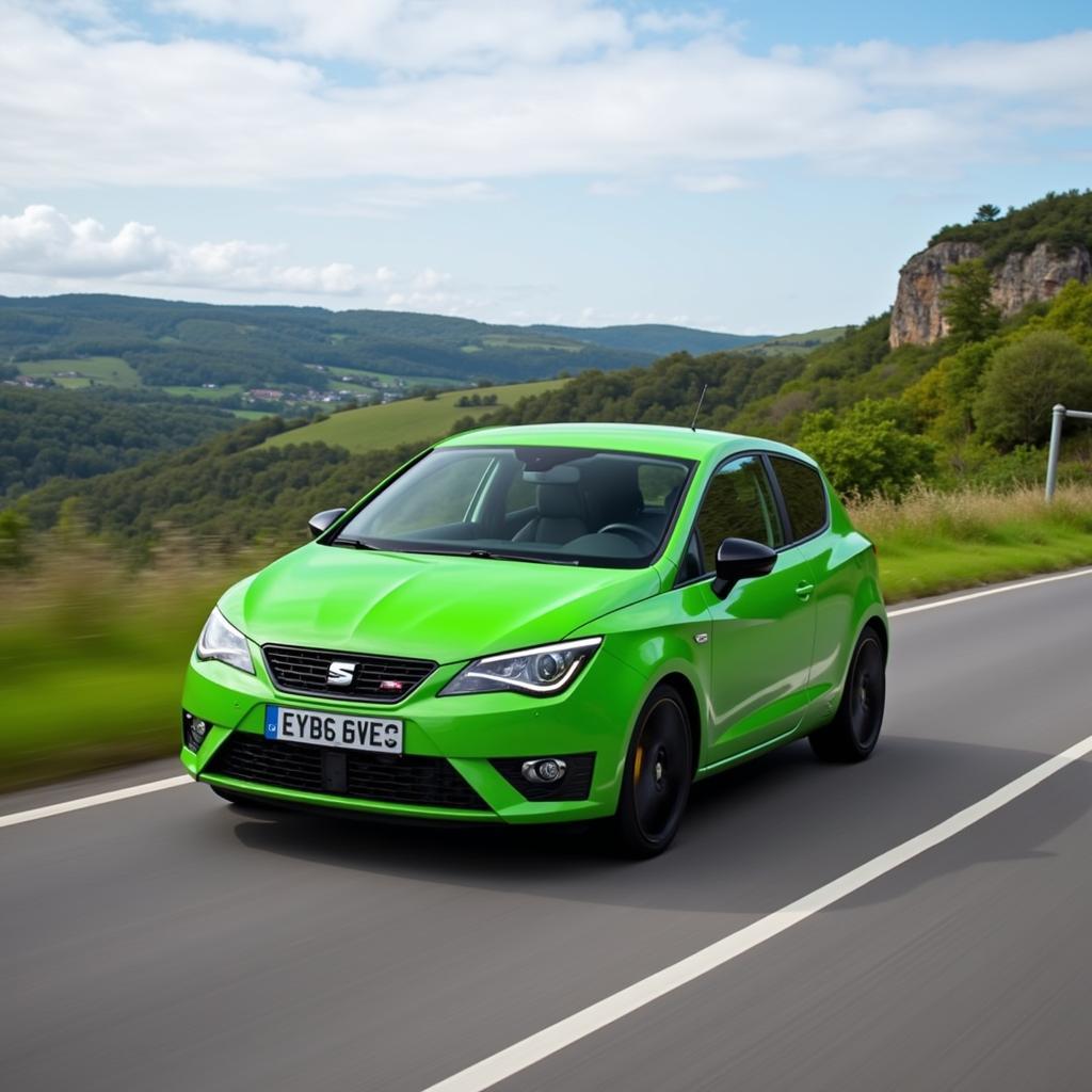 Grüner Seat Ibiza auf der Straße: Ein echter Hingucker