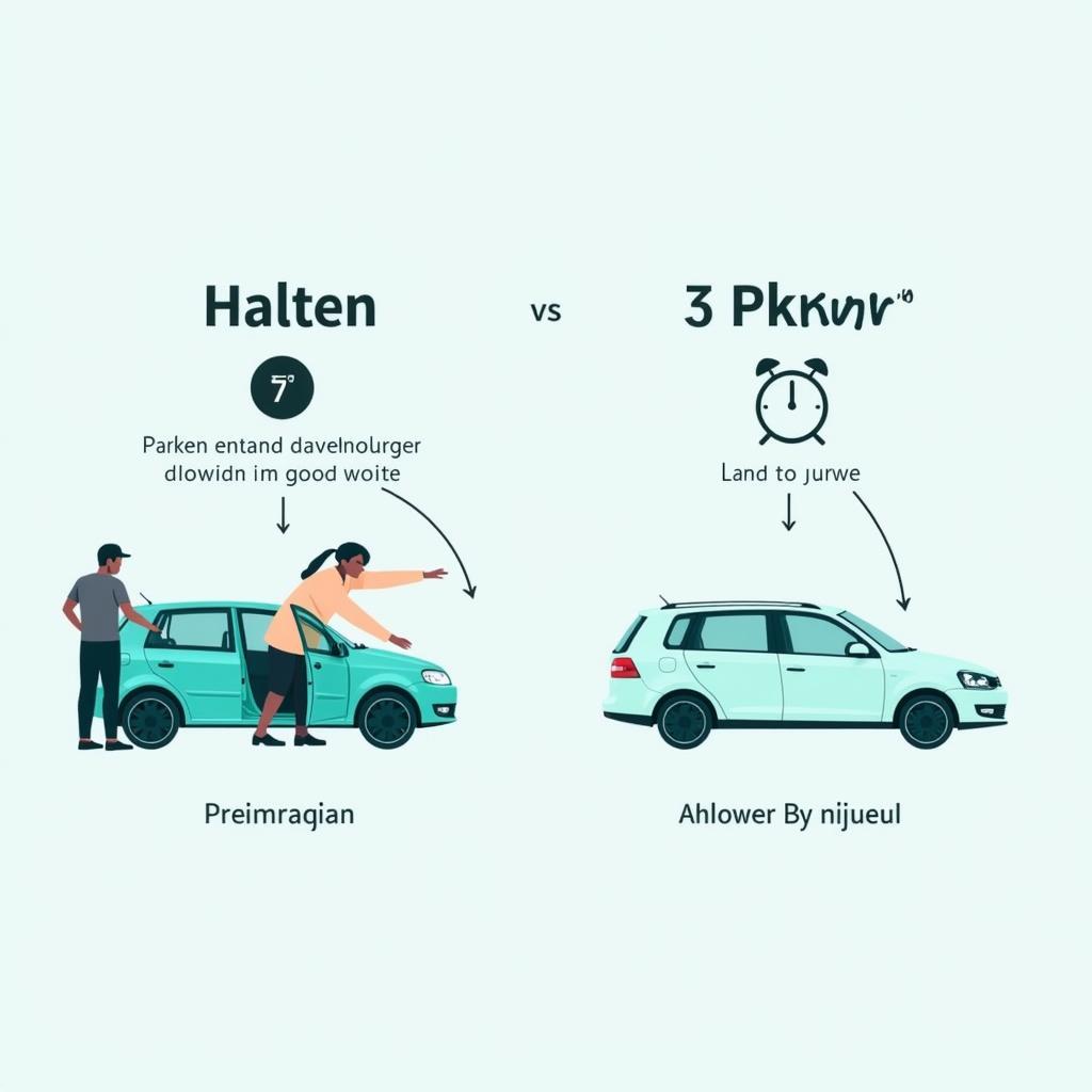 Halten vs. Parken: Ein visueller Vergleich der beiden Verkehrssituationen mit Erklärungen zu den erlaubten Zeiten und den Unterschieden in der Straßenverkehrsordnung.