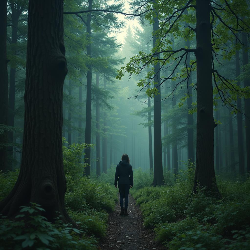 Haltlos, orientierungslos und verwirrt in einem Wald