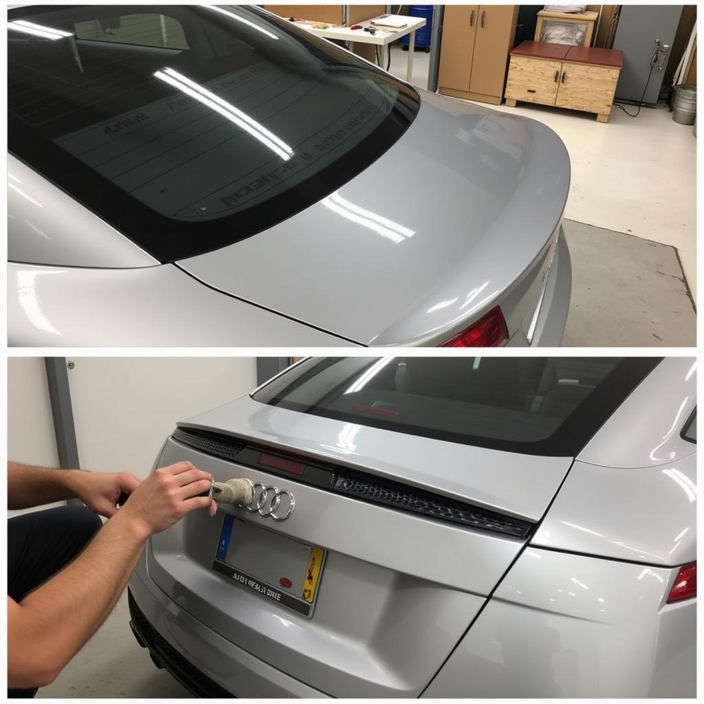 Reparatur eines beschädigten Heckspoilers an einem Audi TT 8N