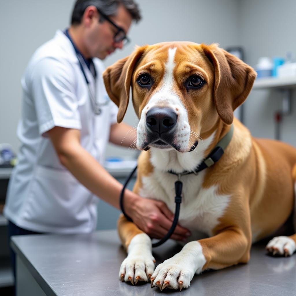 Hund beim Tierarzt wegen komischer Geräusche