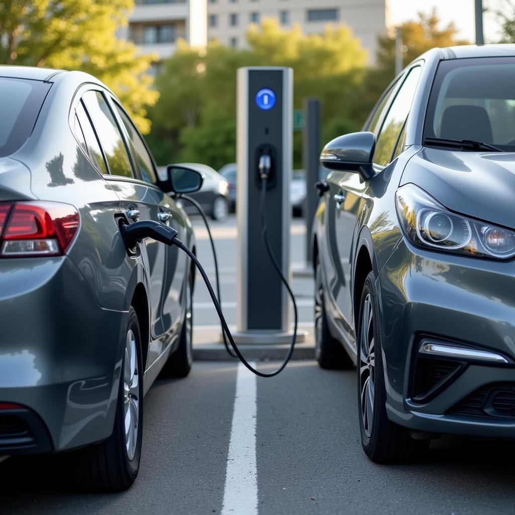 Hybridfahrzeug mit 100km Reichweite wird geladen