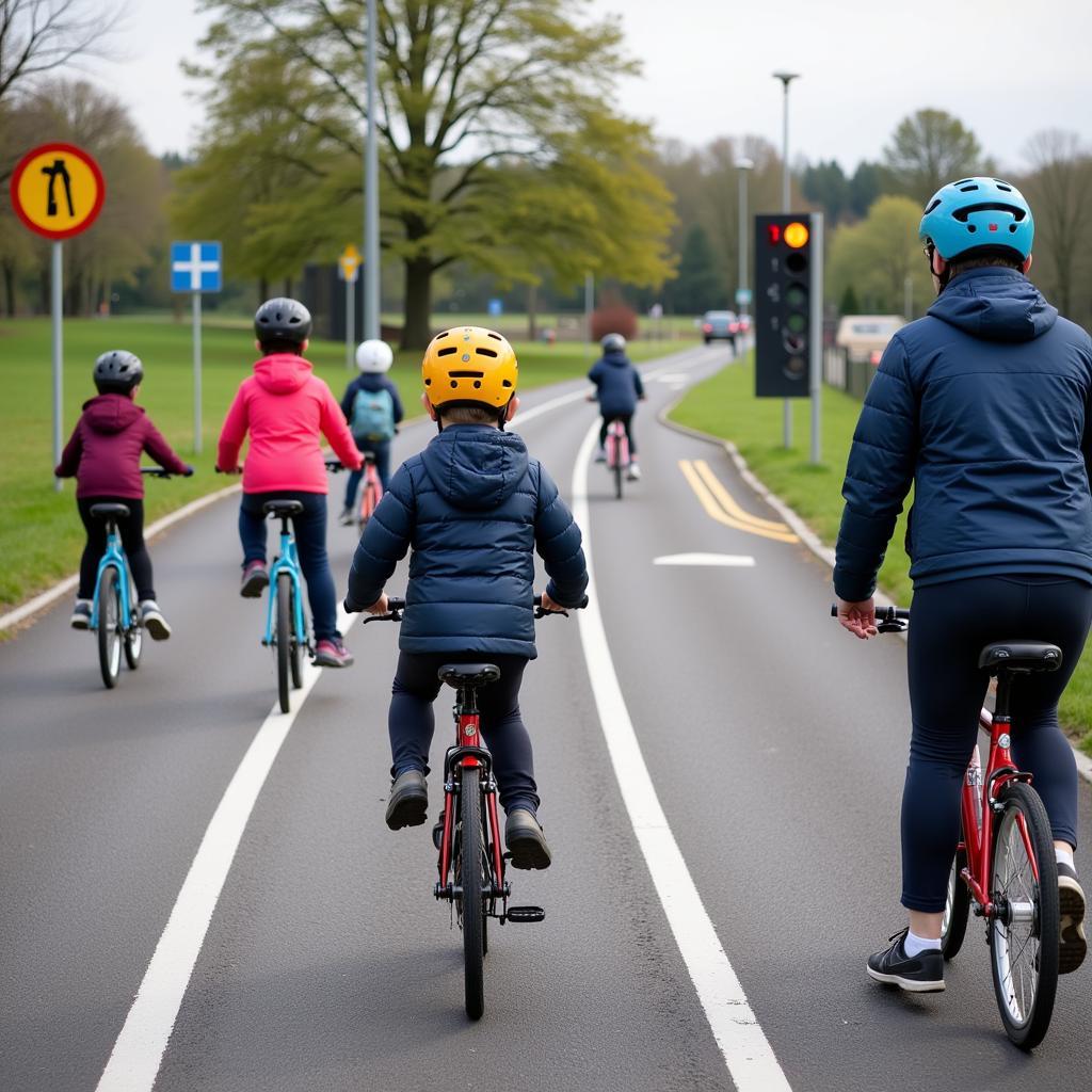 Kinder üben Radfahren in der Jugendverkehrsschule Wilmersdorf