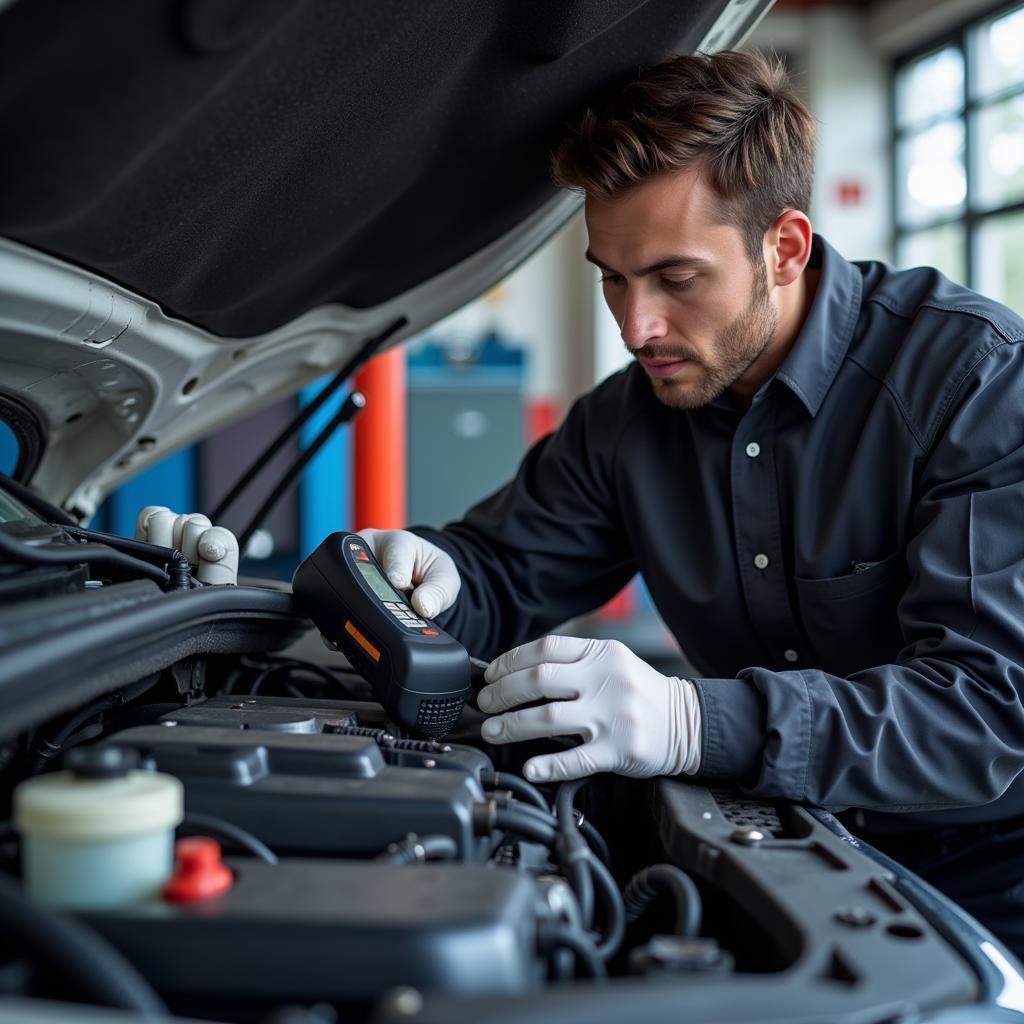 Kfz-Mechaniker mit Diagnosegerät